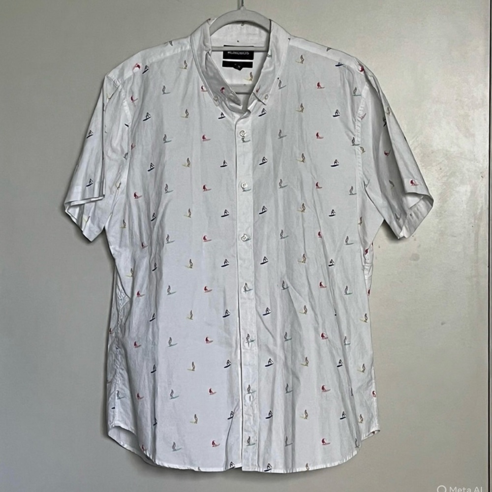Bonobos White Short-Sleeve with Multicolor Surfer All Over Print Slim Fit Sz XL